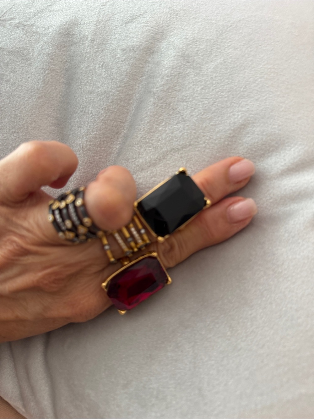 Gold Statement Rings with Black and Deep Ruby Stones